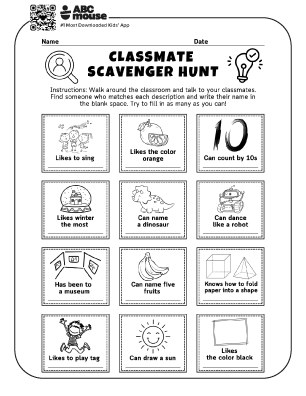 Free printable classroom shared interests scavenger hunt for kids from ABCmouse.com.