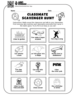 Free printable discover common interests scavenger hunt for kids from ABCmouse.com.