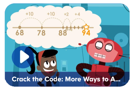 Cartoon boy and a red robot discuss a number line from 68 to 94 with bonus markers and a star at 94, hinting a code-cracking game.