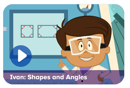 Video thumbnail for 'Ivan: Shapes and Angles' showing a smiling cartoon boy in safety goggles in a lab with a play button overlay.