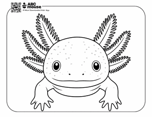 Realistic close-up axolotl in a free printable axolotl coloring page from ABCmouse.com.