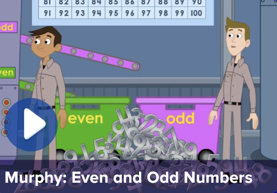 Video thumbnail: two men in gray uniforms in a lab beside bins labeled 'even' and 'odd', with a pile of numbers and a number chart in the background.