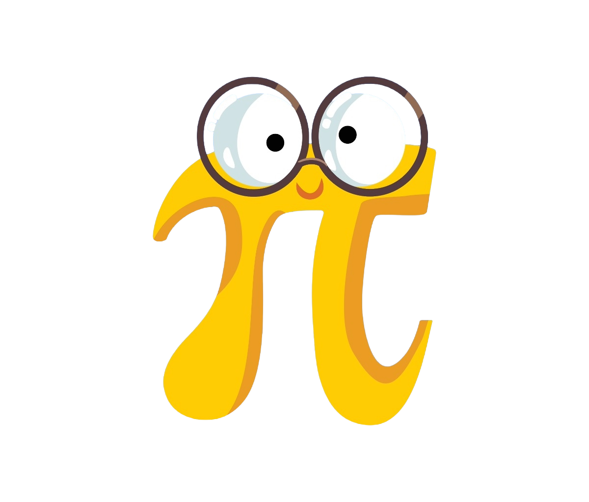 Cute yellow pi symbol with oversized round glasses and a small smile, set against a black background.