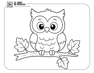 Owl on branch free printable fall themed coloring page for preschoolers from ABCmouse.com.