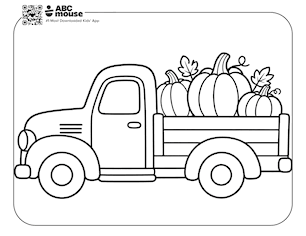 Harvest truck free printable fall themed coloring page for preschoolers from ABCmouse.com.