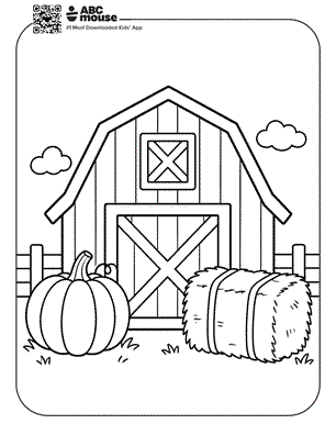 Barn scene free printable coloring page for preschoolers from ABCmouse.com.