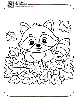 Happy racoon free printable fall themed coloring page for preschoolers from ABCmouse.com.