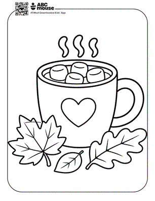 Cup of hot cocoa free printable fall themed coloring page for preschoolers from ABCmouse.com.
