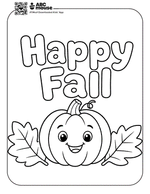 Happy fall with pumpkin free printable coloring page for kids from ABCmouse.com.
