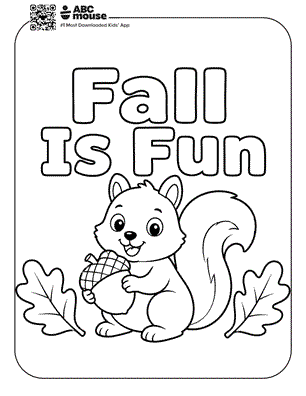 Fall is fun squirrel free printable coloring page for kids from ABCmouse.com.