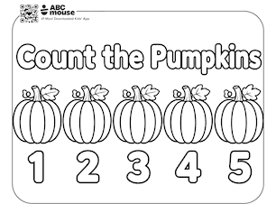 Count the pumpkins free printable fall themed coloring page for preschoolers from ABCmouse.com.