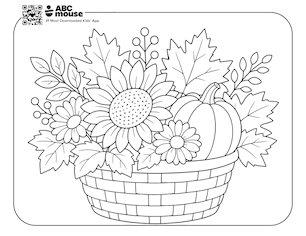 Pumpkin flower basket free printable fall themed coloring page for kids from ABCmouse.com.
