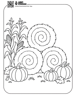 Hay bales free printable fall themed coloring page for preschoolers from ABCmouse.com.