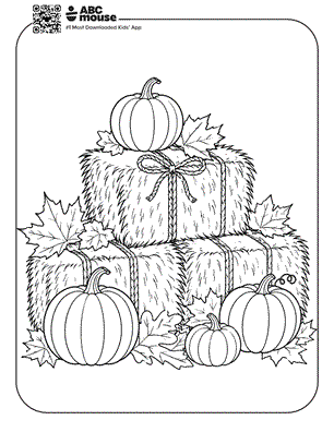Hay and pumpkins free printable fall themed coloring page for preschoolers from ABCmouse.com.