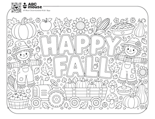 Happy fall collage free printable coloring page for kids from ABCmouse.com.