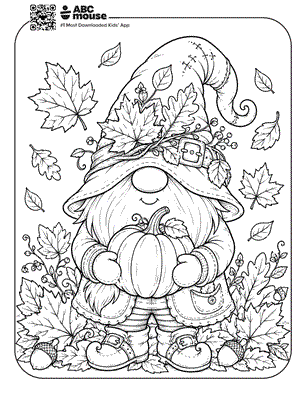 Cute gnome free printable fall themed coloring page for preschoolers from ABCmouse.com.