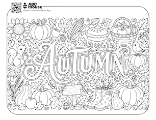 Detailed autumn harvest free printable coloring page for kids from ABCmouse.com.