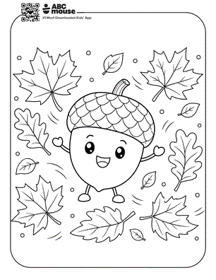 Dancing acorn free printable fall themed coloring page for preschoolers from ABCmouse.com.