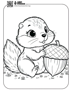 Cute squirrel free printable fall themed coloring page for kids from ABCmouse.com.