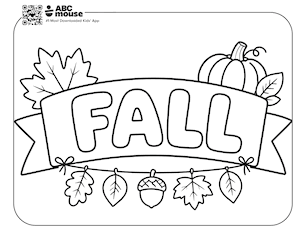 Fall banner free printable coloring page for kids from ABCmouse.com.