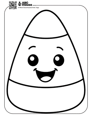 Happy cartoon corn cob with large eyes and a smiling mouth on a white background.