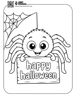 Happy Halloween spider coloring page for kids from ABCmouse.com.