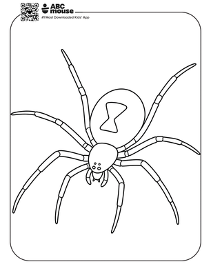 Black Widow spider coloring page for kids from ABCmouse.com.