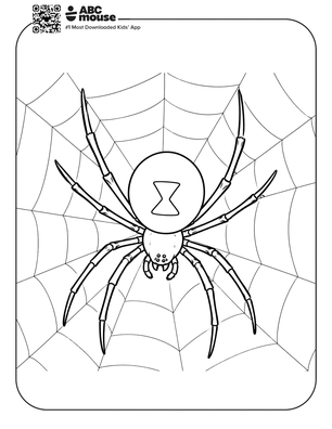 Black spider coloring page for kids from ABCmouse.com.
