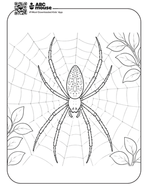 Orb-weaver spider coloring page for kids from ABCmouse.com.
