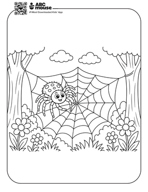 Spider in a flowery forest coloring page for kids from ABCmouse.com.