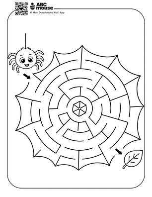 Spider maze coloring page for kids from ABCmouse.com.