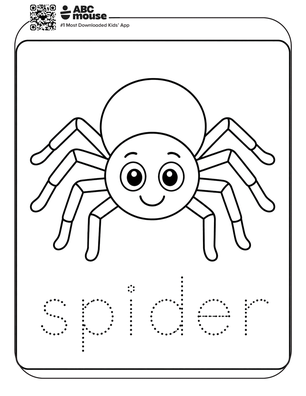 Spider tracing coloring page for kids from ABCmouse.com.