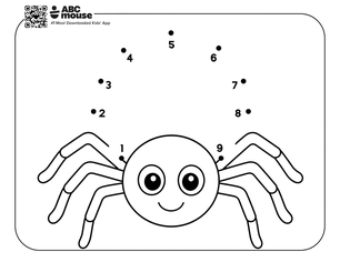 Spider dot to dot coloring page for kids from ABCmouse.com.