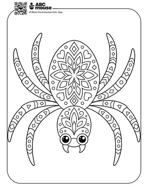 Spider with detailed designs coloring page for kids from ABCmouse.com.