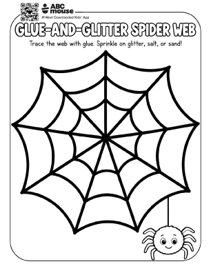 Spider web craft coloring page for kids from ABCmouse.com.