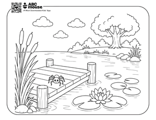 Spider on a dock coloring page for kids from ABCmouse.com.