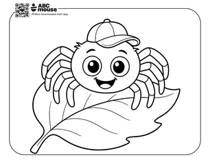 Simple spider wearing a hat coloring page for kids from ABCmouse.com.