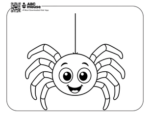 Simple spider hanging coloring page for kids from ABCmouse.com.