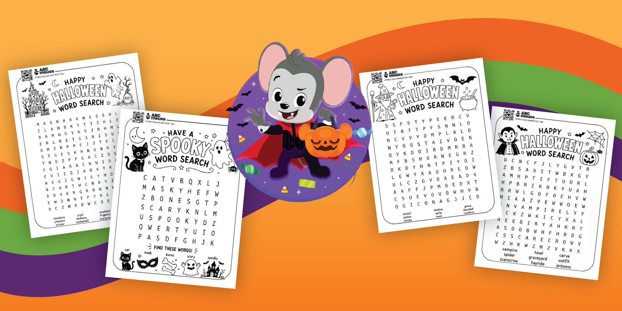 Free printable Halloween word searches for kids from ABCmouse.com.