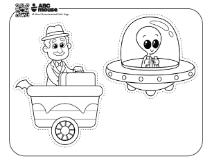 Black and white Halloween Train printable craft with ghost train car pieces for kids to color, cut out, and assemble