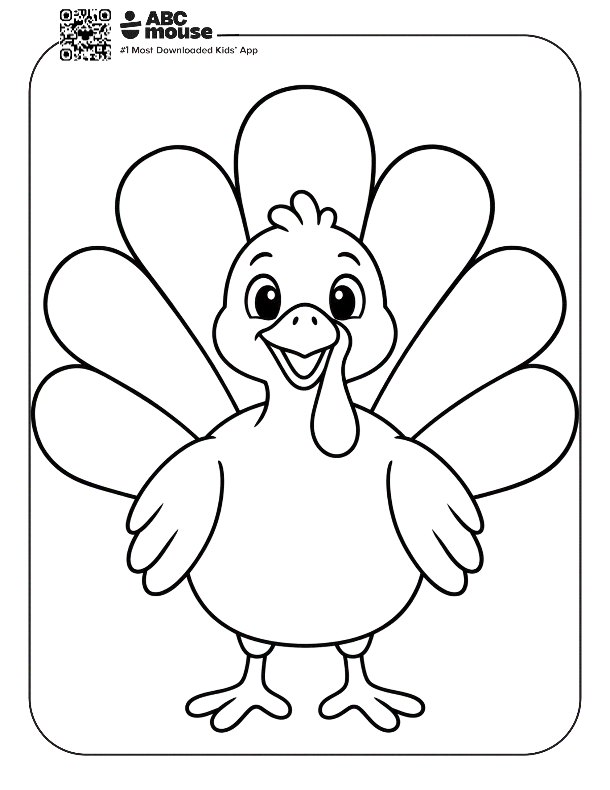 Simple turkey. Free printable coloring page from ABCmouse.com.