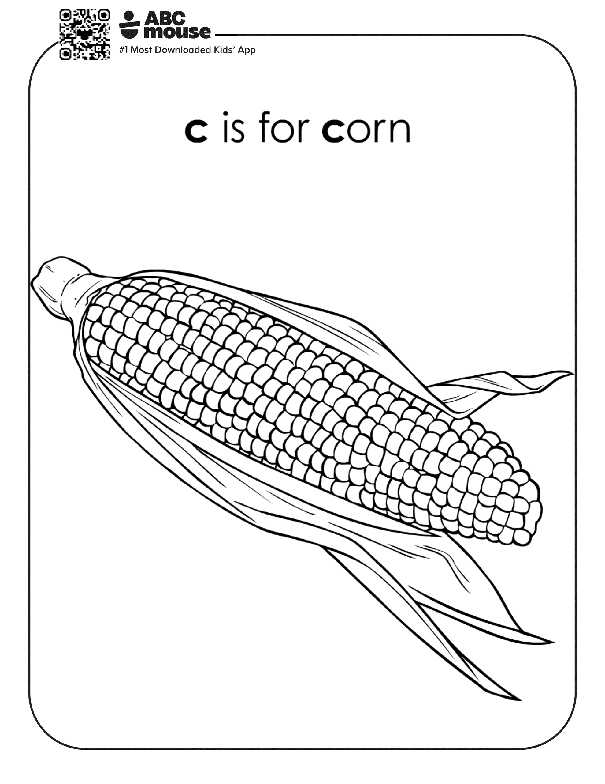 C is for corn. Free printable coloring page from ABCmouse.com.