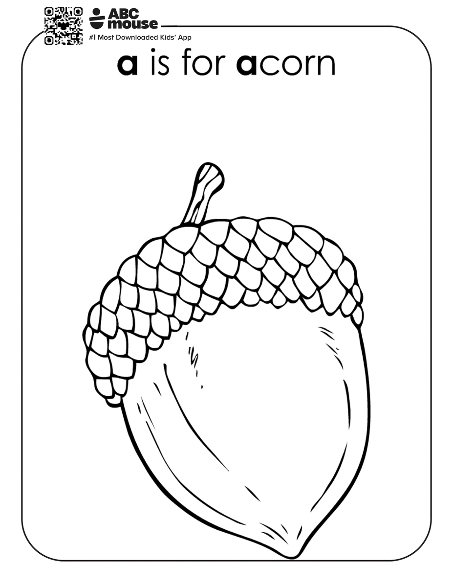A is for acorn. Free printable coloring page from ABCmouse.com.