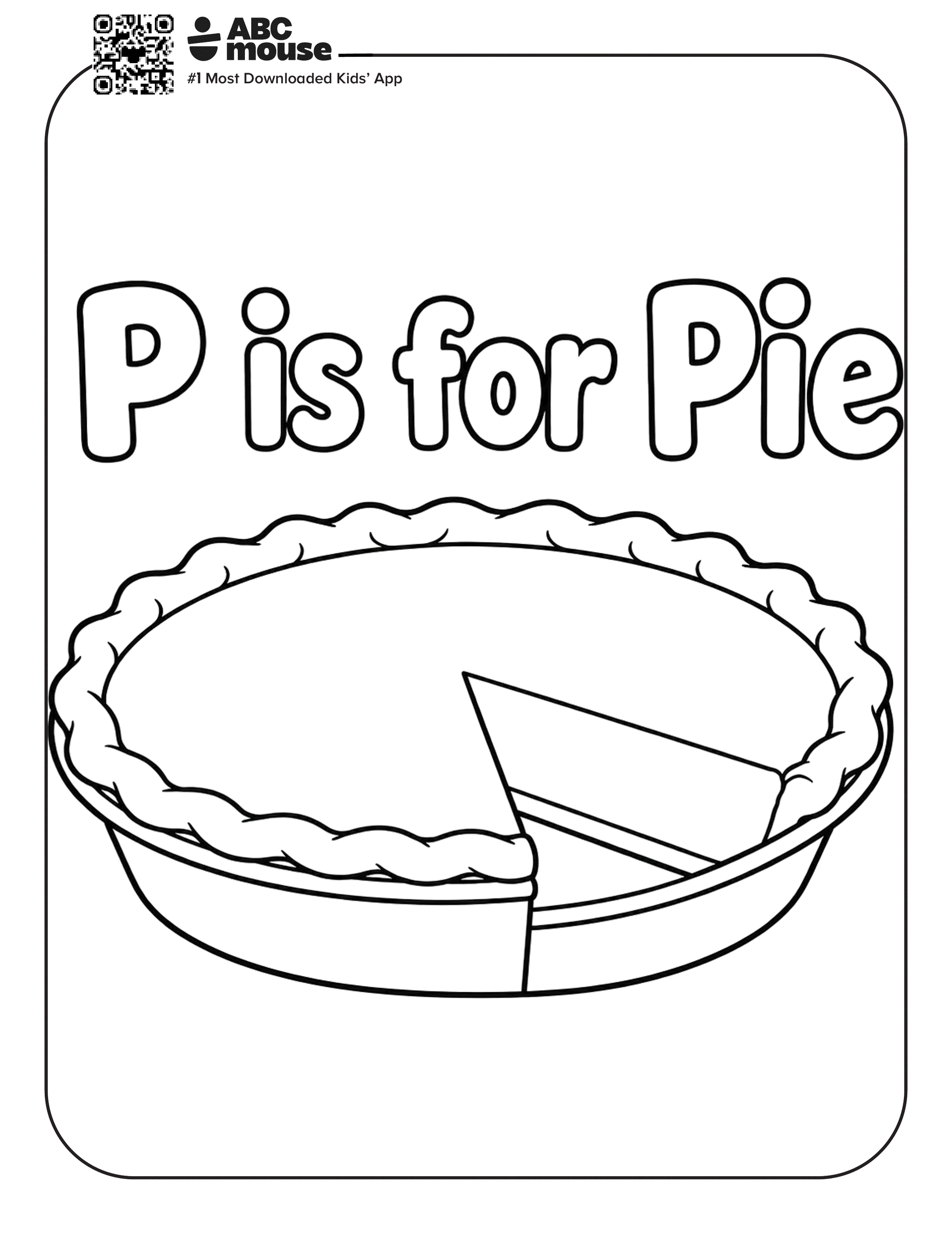 P is for Pie. Free printable coloring page from ABCmouse.com.